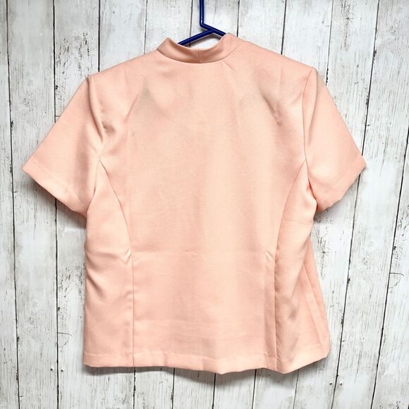 Elizabeth William VTG Top Women Size 14P Button Down Short Sleeve Pink Floral - Picture 3 of 4